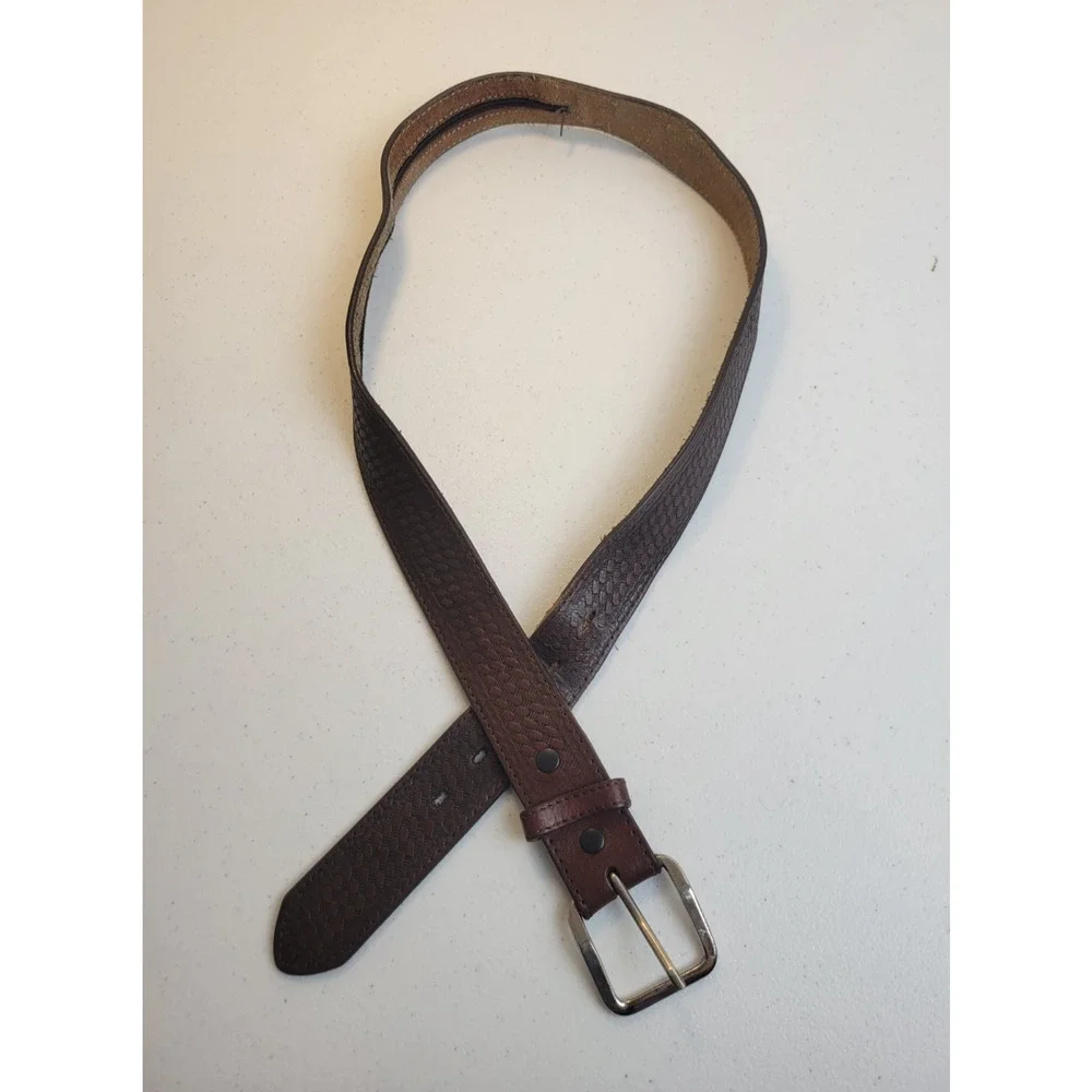 Nocona Brown Embossed Braided Zipped Pocket Inside Classic Belt Men's Size 38-40